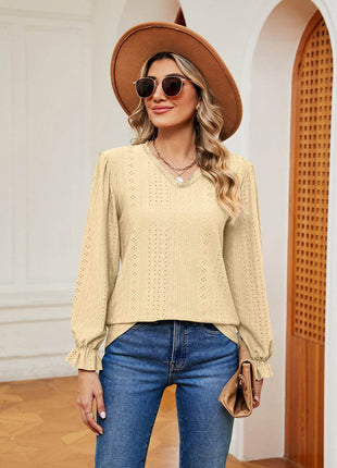 V-Neck Flounce Sleeve Blouse - MimiStylez