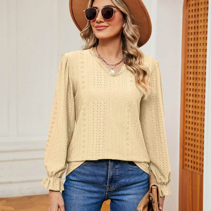 V-Neck Flounce Sleeve Blouse - MimiStylez