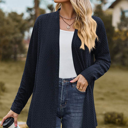 Textured Open Front Long Sleeve Cardigan - MimiStylez