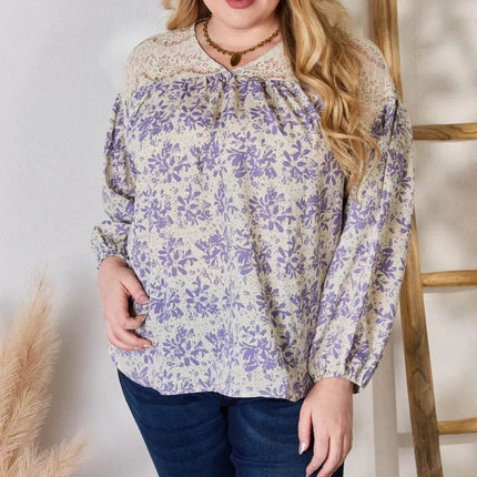 Hailey & Co Full Size Lace Detail Printed Blouse - MimiStylez