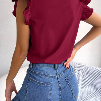 Tie Neck Cap Sleeve Blouse - MimiStylez