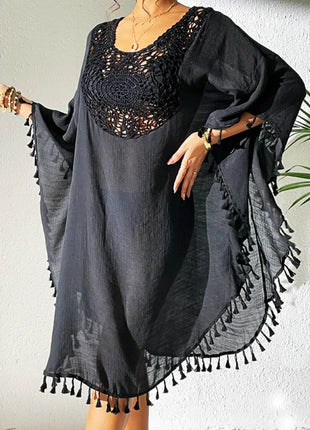 Tassel Cutout Scoop Neck Cover-Up Dress - MimiStylez