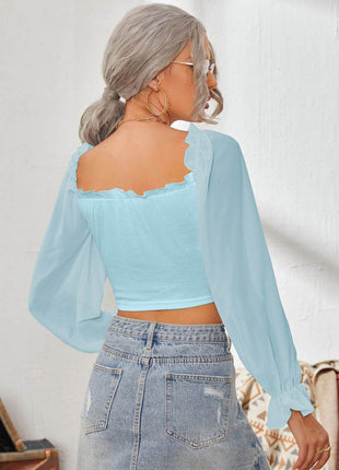 Mesh Sweetheart Neck Flounce Sleeve Top - MimiStylez