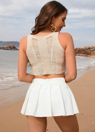 Cutout Round Neck Sleeveless Cover Up - MimiStylez