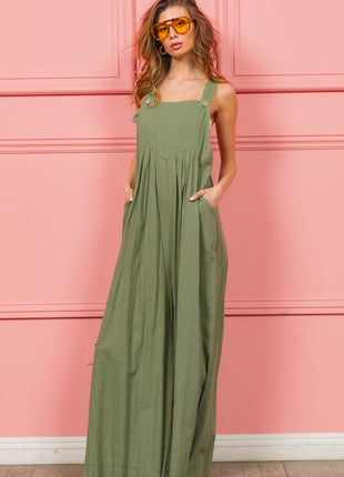 BiBi Ruched Wide Leg Overalls with Pockets - MimiStylez