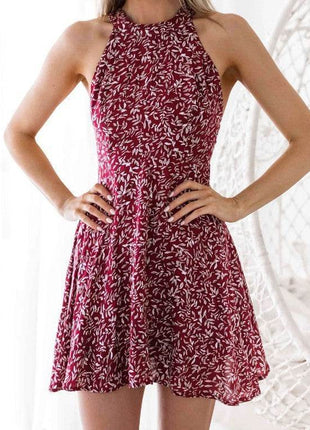 Sexy Halter Featured Backless Mini Print Dress - MimiStylez