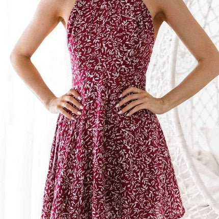 Sexy Halter Featured Backless Mini Print Dress - MimiStylez