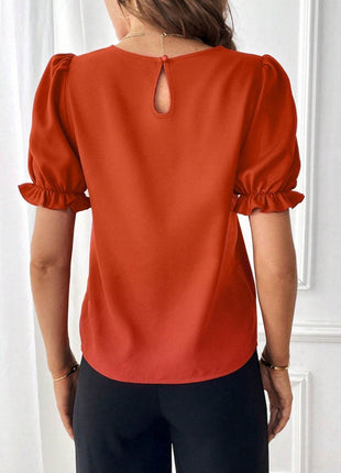 Round Neck Flounce Sleeve Blouse - MimiStylez