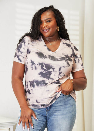 Double Take Tie-Dye V-Neck T-Shirt - MimiStylez