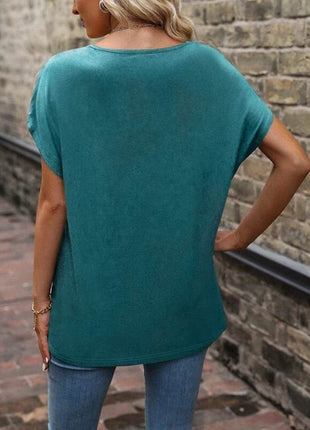 Heathered V-Neck Short Sleeve T-Shirt - MimiStylez
