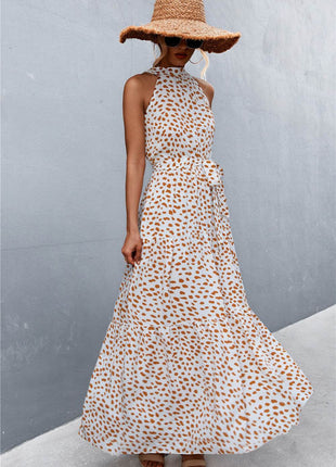 Printed Sleeveless Tie Waist Maxi Dress - MimiStylez