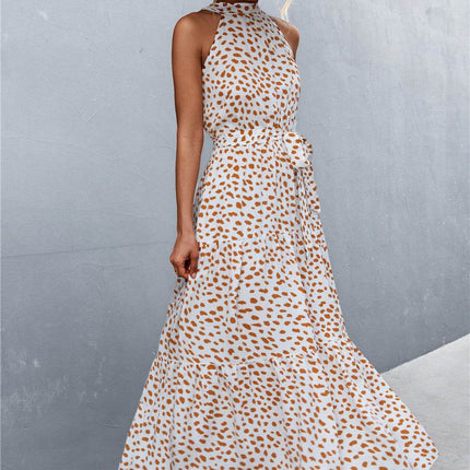 Printed Sleeveless Tie Waist Maxi Dress - MimiStylez