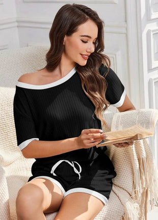 Ribbed Short Sleeve Top and Shorts Set - MimiStylez