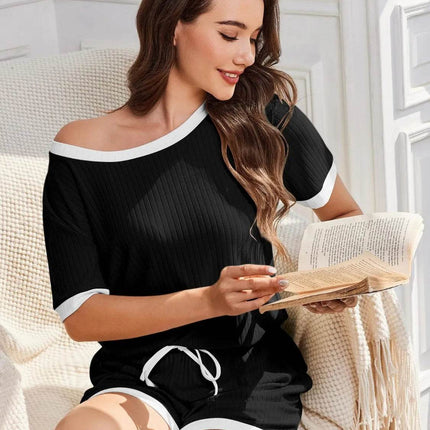 Ribbed Short Sleeve Top and Shorts Set - MimiStylez