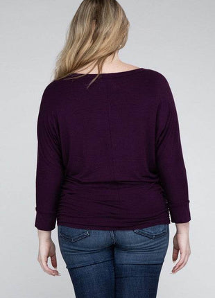 Plus Luxe Rayon Boat Neck 3/4 Sleeve Top - MimiStylez