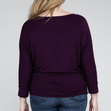 Plus Luxe Rayon Boat Neck 3/4 Sleeve Top - MimiStylez