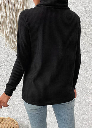 Decorative Button Turtleneck Long Sleeve T-Shirt - MimiStylez