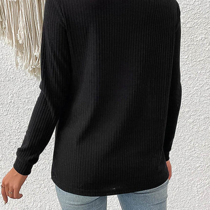 Decorative Button Turtleneck Long Sleeve T-Shirt - MimiStylez