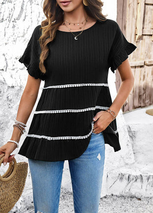 Round Neck Flounce Sleeve Blouse - MimiStylez