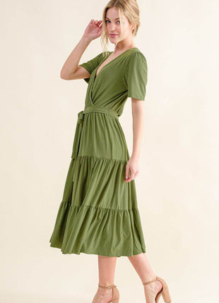 And The Why Soft Short Sleeve Tiered Midi Dress - MimiStylez