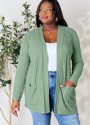 Basic Bae Full Size Ribbed Open Front Cardigan with Pockets - MimiStylez