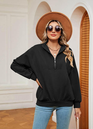 Half-Zip Dropped Shoulder Sweatshirt - MimiStylez