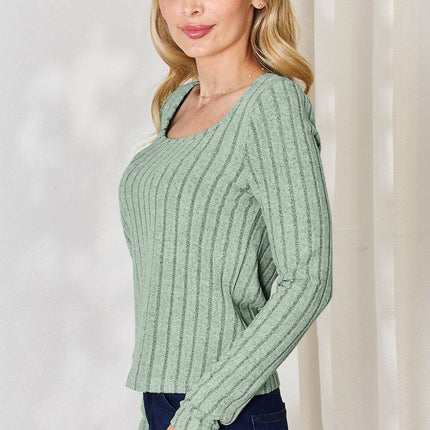 Basic Bae Full Size Ribbed Long Sleeve T-Shirt - MimiStylez