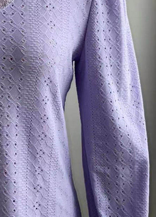 Eyelet V-Neck Flounce Sleeve Blouse - MimiStylez