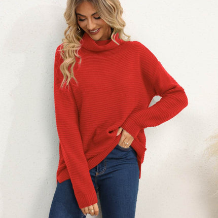 Slit Turtleneck Dropped Shoulder Sweater - MimiStylez