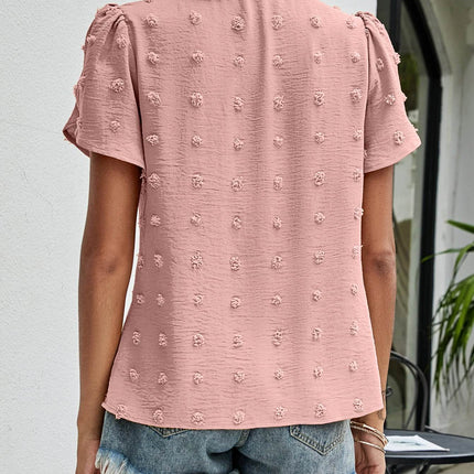 Swiss Dot Round Neck Petal Sleeve Top - MimiStylez