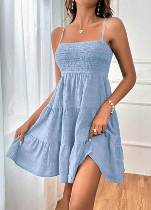 Smocked Tiered Sleeveless Mini Dress - MimiStylez