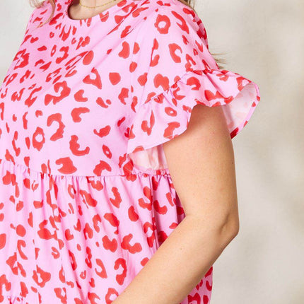 Double Take Short Flounce Sleeve Tiered Dress - MimiStylez