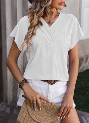 Textured Surplice Short Sleeve Blouse - MimiStylez