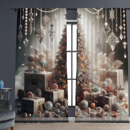 2PCs Christmas Curtain 3D Printing Curtain