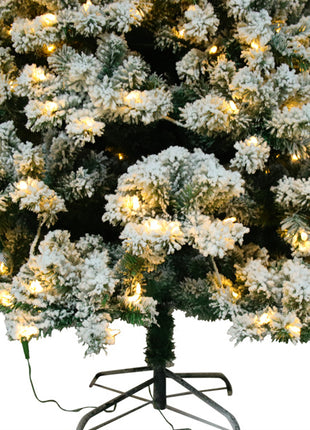 6FT Pre Lit Flocked Christmas Tree - 550 Lights Warm, 8 Patterns, 928 Branches, Automatic Tree Structure