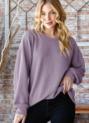 Heimish Full Size Round Neck Dropped Shoulder Blouse - MimiStylez