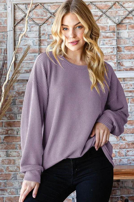 Heimish Full Size Round Neck Dropped Shoulder Blouse - MimiStylez