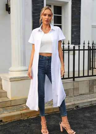 Tied Button Up Shirt Dress - MimiStylez