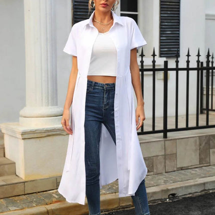 Tied Button Up Shirt Dress - MimiStylez