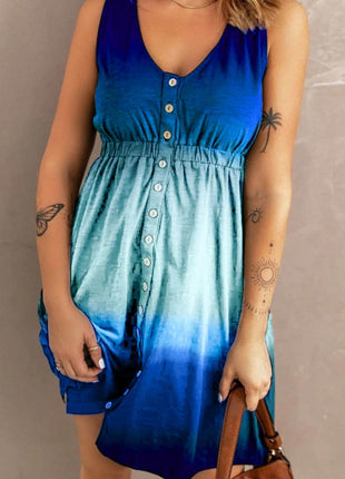 Double Take Scoop Neck Buttoned Sleeveless Magic Dress with Pockets - MimiStylez