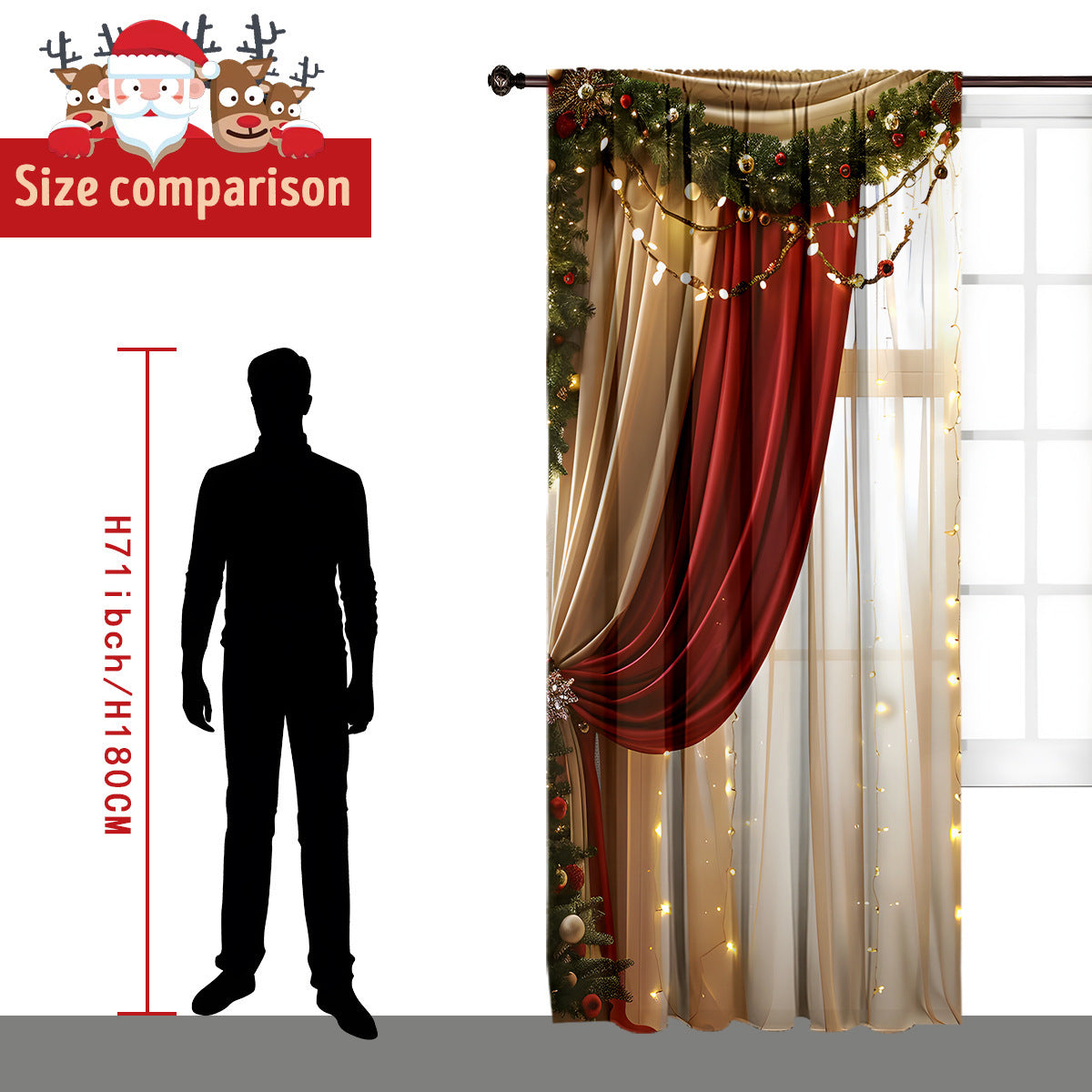 2PCs Christmas Curtain 3D Digital Printing