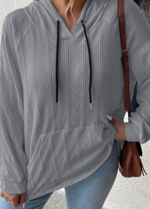 Textured Drawstring Kangaroo Pocket Hoodie - MimiStylez