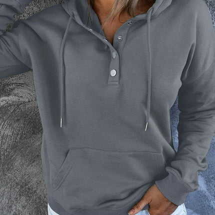 Dropped Shoulder Long Sleeve Hoodie with Pocket - MimiStylez