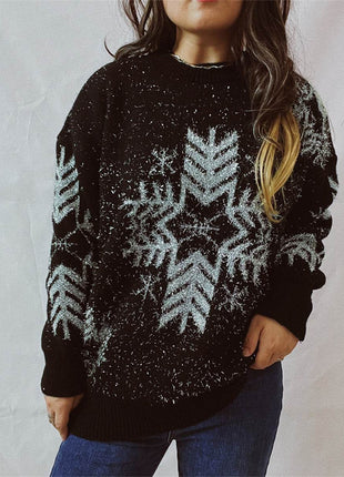 Snowflake Pattern Long Sleeve Sweater - MimiStylez