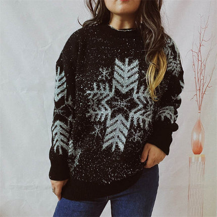 Snowflake Pattern Long Sleeve Sweater - MimiStylez