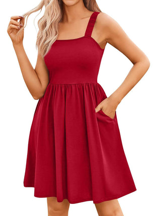 Women's Casual Square Collar Dress With Pockets - MimiStylez