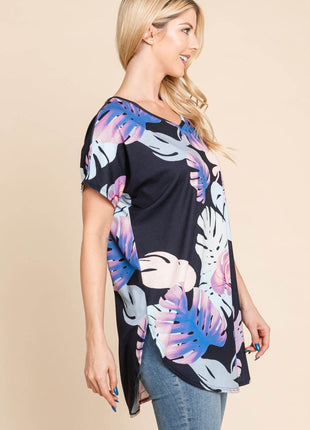 BOMBOM Printed Round Neck Short Sleeve T-Shirt - MimiStylez