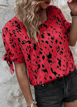 Tied Printed Boat Neck Blouse - MimiStylez