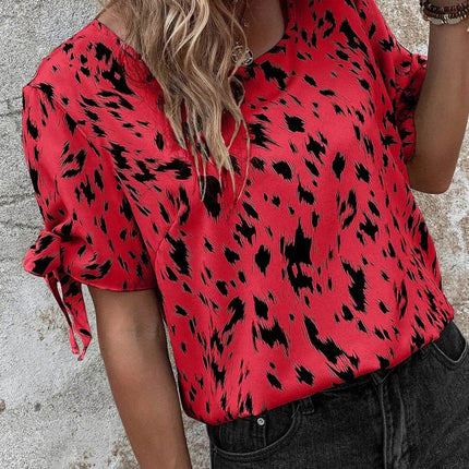 Tied Printed Boat Neck Blouse - MimiStylez