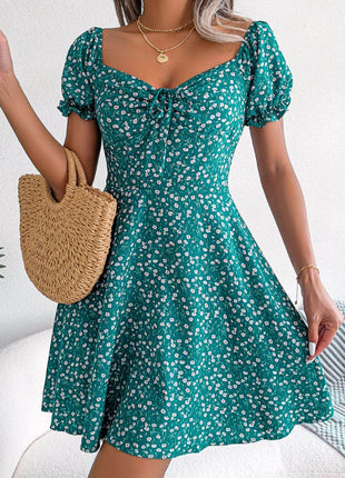 Ditsy Floral Drawstring A-Line Dress - MimiStylez
